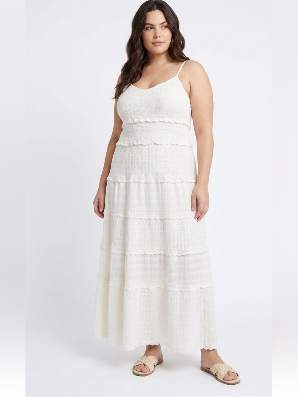 204 | Boho Tiered Lace Strappy Maxi Dress- Cream